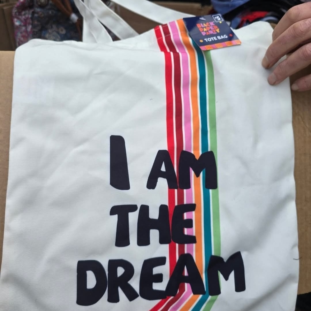 "I AM THE DREAM" White Tote Bag with Rainbow Stripes